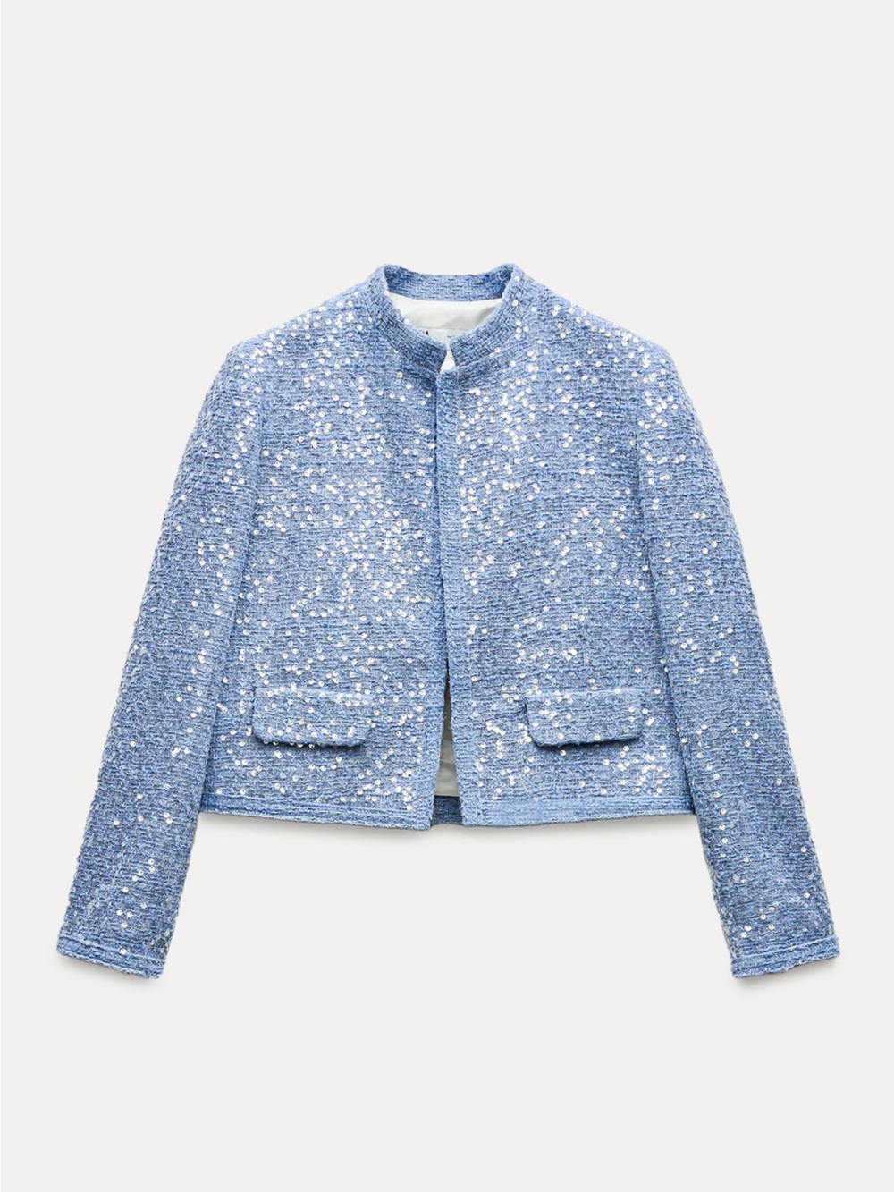 NWT Zara Periwinkle Blue Sequined Tweed Lady Jacket XL - Picture 10 of 14